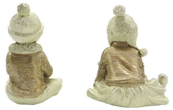 Beeld Kinderen Xmas-AlexV Set van 2 beige - kunststof - 7 x 9 x 7 cm