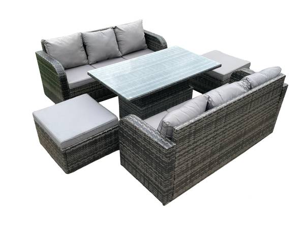 Gartenlounge Set Im Freien K(5er-Set)  Grau - Webstoff - Klarglas
