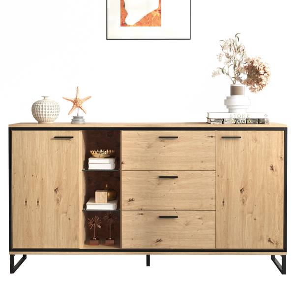 Sideboard Helios Ⅱ Braun - Stahl - Farbglas - 40 x 85 x 160 cm