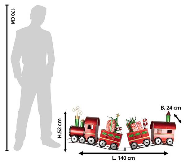 Weihnachtsdekoration Zug Xmas&Kameron Rot - Metall - 24 x 52 x 140 cm