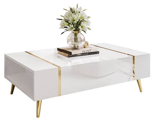 Couchtisch ONYX auf Beinen Hochglanz Weiß