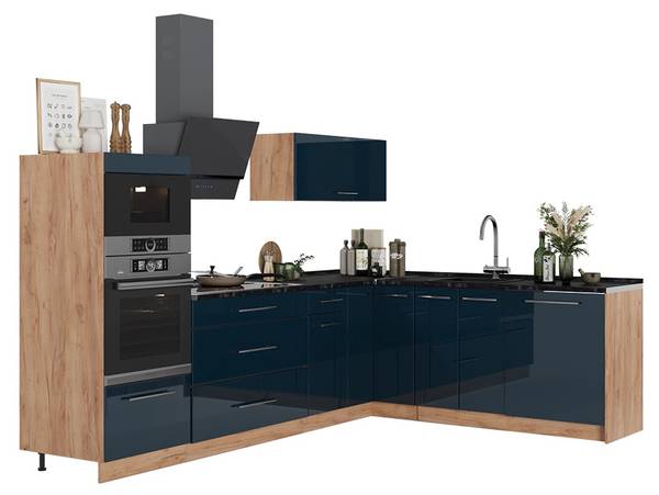 Eckküche Fame-Line 65712 Blau - Braun - Stahl - 287 x 154 x 60 cm
