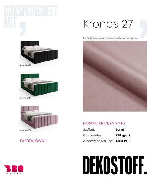 Boxspringbett DENVER DUO Rosé - Liegefläche Breite: 140 cm