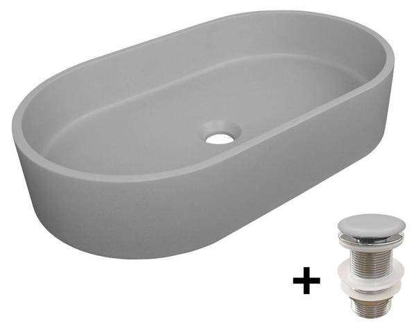 Aufsatzwaschbecken-Set ALAN 2-teilig Grau - Stein - 60 x 12 x 35 cm