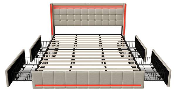 Polsterbett HYF-JY01 Beige - Metall - Massivholz - 188 x 100 x 213 cm