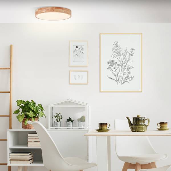 Deckenlampen 1912913129145 1 Braun - 39 x 8 x 39 cm - Durchmesser: 39 cm - Holz teilmassiv - Warmweiß