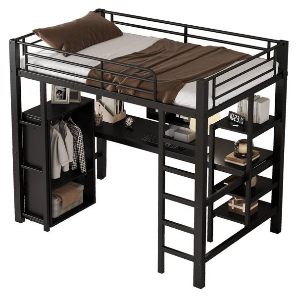 Hochbett EveMetal Ⅰ Schwarz - Eisen - 95 x 180 x 204 cm