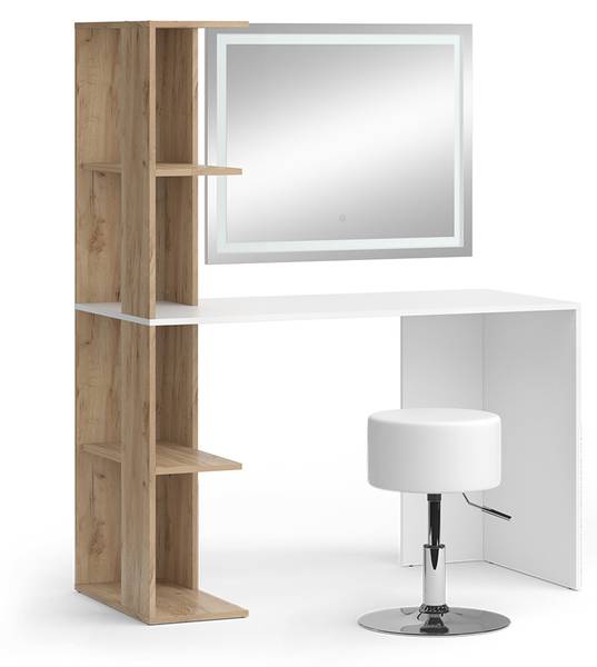 Kaptafel set met kruk Tower 49449 bruin - wit - plaatmateriaal op houtbasis - 123 x 76 x 56 cm