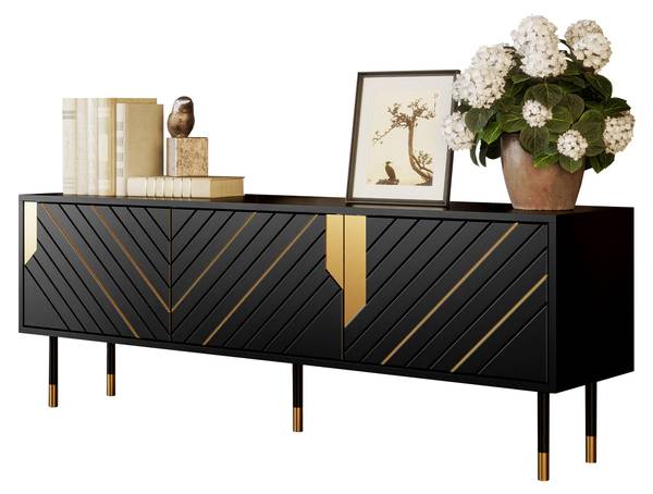 TV-Lowboard Mountain 3D 150 Schwarz - Gold - Holzwerkstoff - 154 x 55 x 40 cm