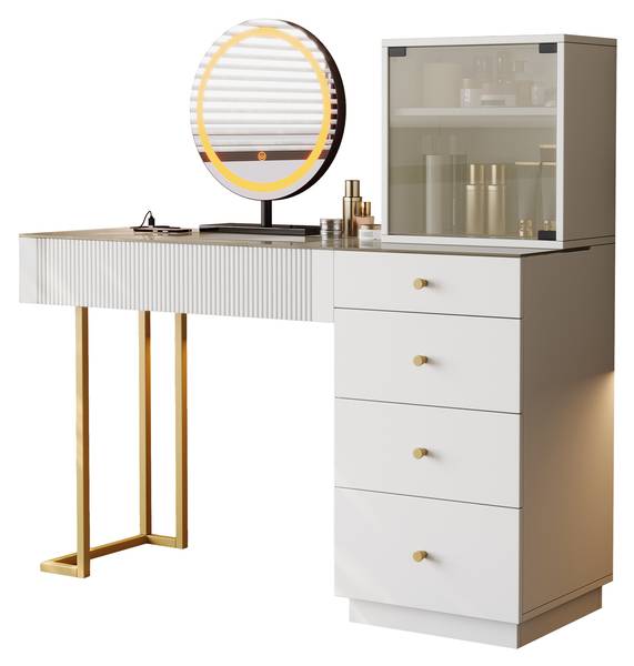 Kaptafel met spiegel GlassGLOW wit - plaatmateriaal op houtbasis - 40 x 120 x 120 cm