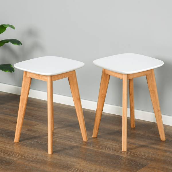 Esszimmerhocker im 2er Set Braun - Weiß - Bambus - Holzwerkstoff - 33 x 46 x 33 cm