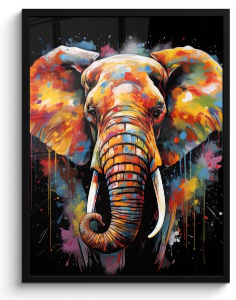 POSTER MIT RAHMEN Elefant 60 x 80 cm - Durchmesser: 90 cm