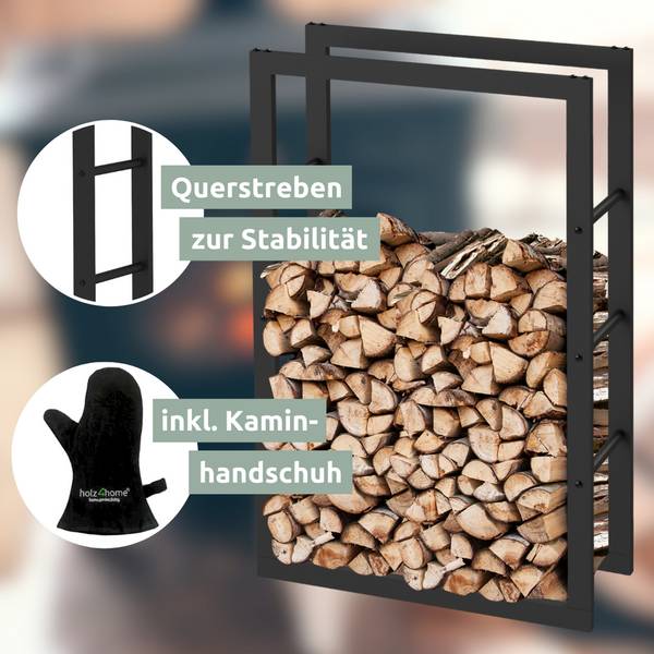 Kaminholzregal H4H Schwarz - Metall - 25 x 100 x 60 cm