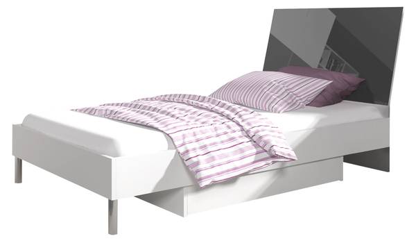 Jugendbett Raj Hochglanz Grau - Weiß