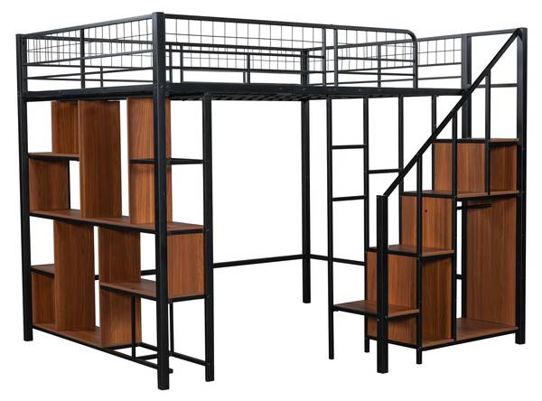 Multifunktionales Hochbett-BB1056 Schwarz - Metall - 184 x 170 x 208 cm