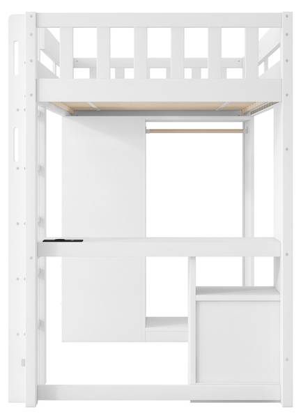 Hochbett Phoebus Ⅰ Weiß - Holzwerkstoff - Massivholz - 107 x 173 x 205 cm