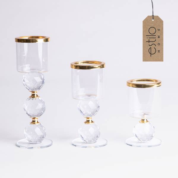 Kerzenständer SWG-T 3er-Set Weiß - Glas - 6 x 19 x 6 cm