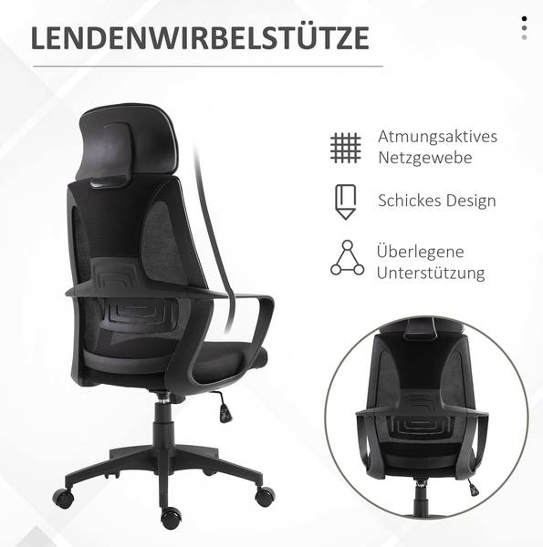 bureaustoel 921-225BK zwart - polypropeen - 55 x 126 x 64 cm