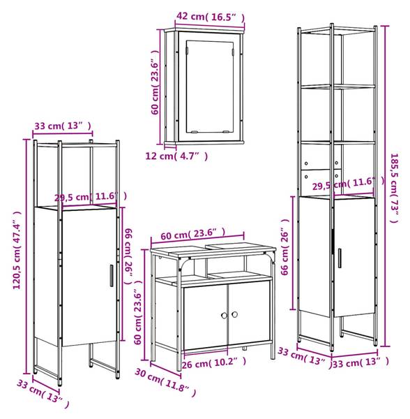 Badmöbel 3033740 4-teilig Braun - Holzwerkstoff - 30 x 60 x 60 cm