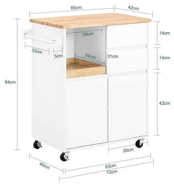 Küchenwagen FKW123-WN Weiß - Holzwerkstoff - 72 x 84 x 40 cm
