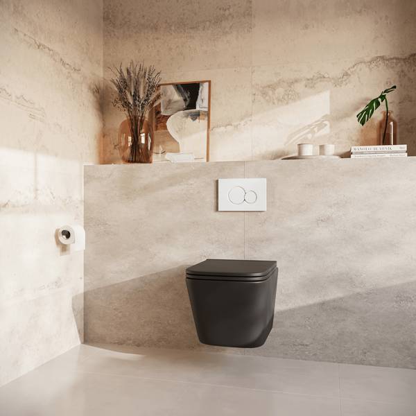Wand WC mit Unterputzspülkasten Linea Schwarz - Keramik - 37 x 37 x 49 cm