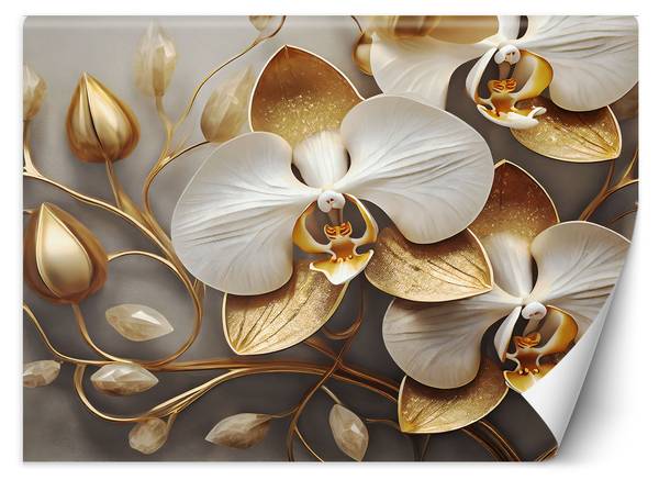 Papier peint, Orchidée glamour or 200 x 140 cm