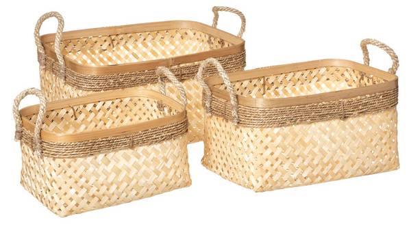 Körben ILYES 3er-Set Beige - Bambus - 28 x 19 x 38 cm