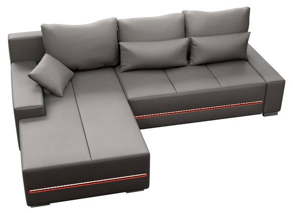 Sofa Davos LED mit Ottomane links Grau - Armlehne davorstehend links