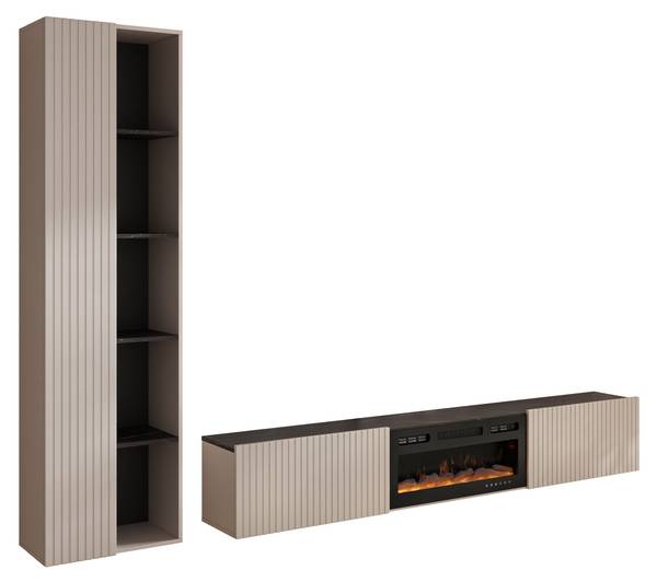 Wohnwand Helotis Beige - Holzwerkstoff - 284 x 200 x 30 cm