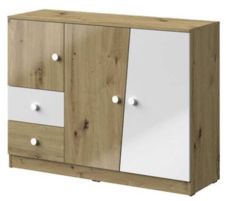 Kommode NERO 07 Hochglanz Weiß - Multicolor - Eiche Dekor