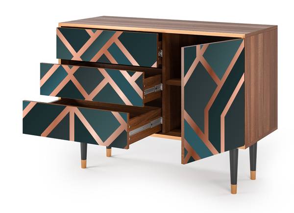 Sideboard S3 Walnuss Blau - Holzwerkstoff - 115 x 84 x 41 cm