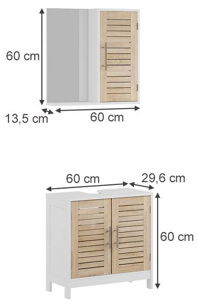 Badmöbel-Set Looma 58456 2er Set Braun - Weiß - Holzwerkstoff - 60 x 60 x 30 cm