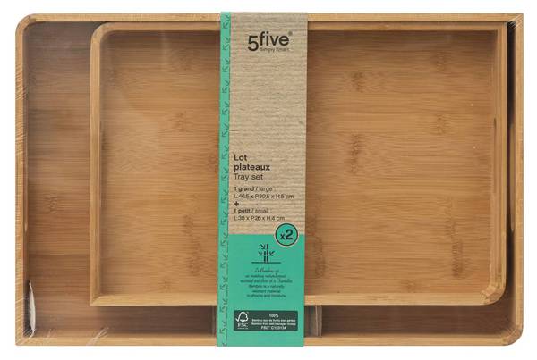 Serviertabletts BAMBOU CUISINE 2er-Set Beige - Bambus - 30 x 5 x 46 cm