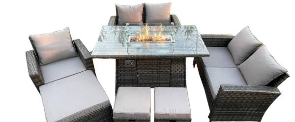 Gartenlounge Set Esstisch F(7er-Set) Grau - Webstoff - 80 x 70 x 140 cm