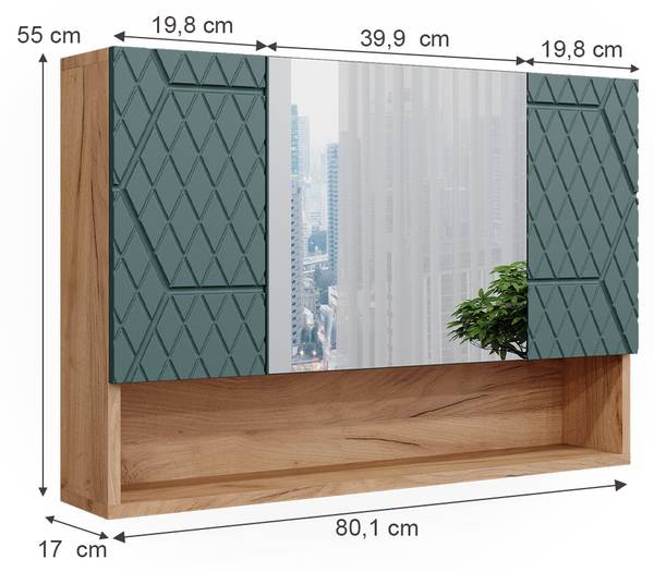Armoire de toilette Irma 42859 Vert - Bois manufacturé - 81 x 55 x 17 cm