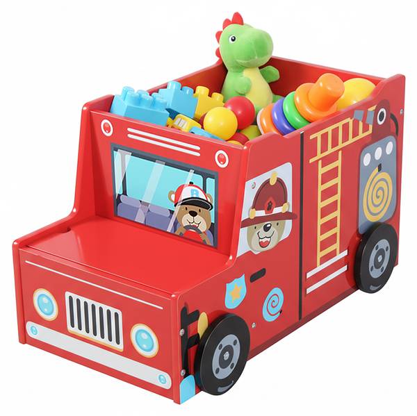Coffre à jouets «Pompiers» Bleu - Rouge - Jaune - Bois manufacturé - 60 x 34 x 32 cm