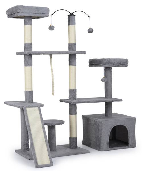 Kratzbaum PV10490QH Grau - Holzwerkstoff - 121 x 136 x 70 cm