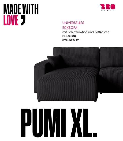 Ecksofa mit Schlaffunktion PUMI XL Schwarz