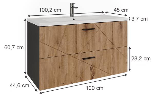 Badkamermeubelset Irma 56322 set van 2 antracietkleurig - eikenhouten look