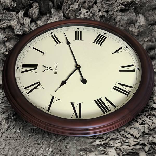 Wanduhr LEBACH Braun - Weiß - Glas - Metall - Massivholz - 60 x 60 x 6 cm