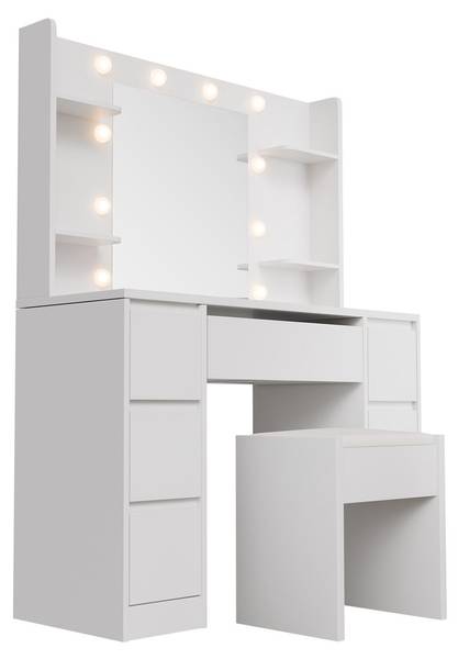 Schminktisch Malia und Hocker Melly Weiß - Holzwerkstoff - 107 x 140 x 40 cm