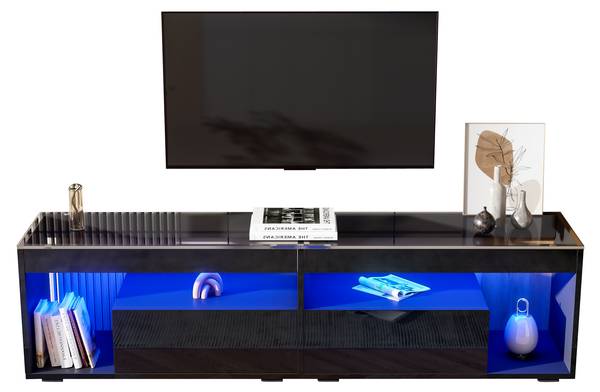 LED-Hochglanz TV-Schrank Ourea Ⅲ Schwarz - Sicherheitsglas - 40 x 46 x 180 cm