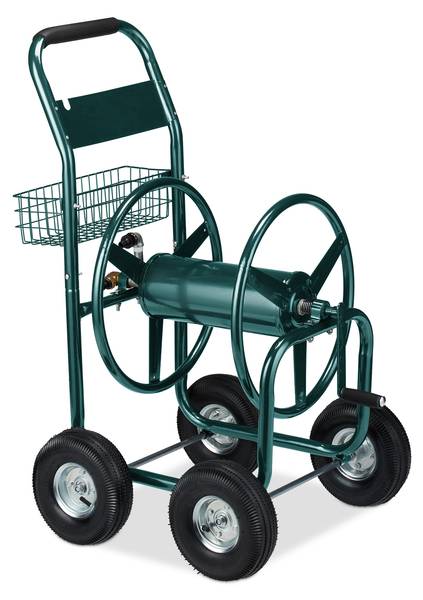 Schlauchwagen 4 Räder grün Grün - Messing - Stahl - 62 x 113 x 90 cm