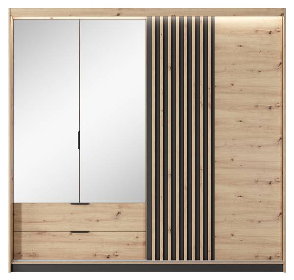 Kledingkast Napoli grijs - plaatmateriaal op houtbasis - 220 x 211 x 60 cm