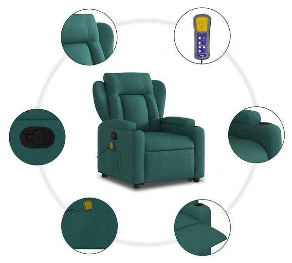 Massagesessel mit Aufstehhilfe 3032384-2 Dunkelgrün