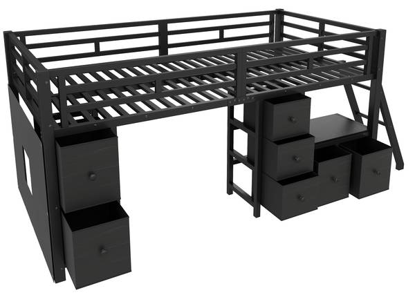 Halbhohes Bett Nymphs Ⅰ Schwarz - Metall - 98 x 105 x 208 cm