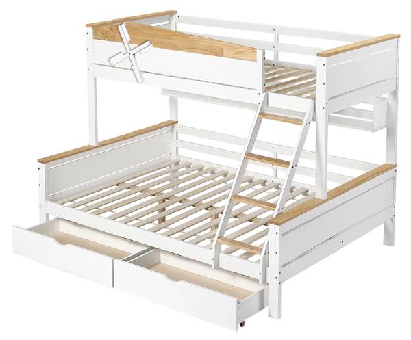 Etagenbett Aura Ⅰ Braun - Weiß - Holzwerkstoff - Metall - Massivholz - 145 x 155 x 205 cm