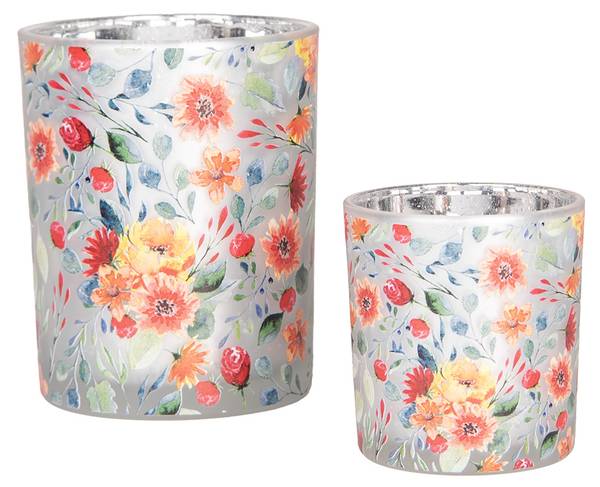 Teelichthalter FotinoVII 2er Set Grau - Glas - 10 x 13 x 10 cm