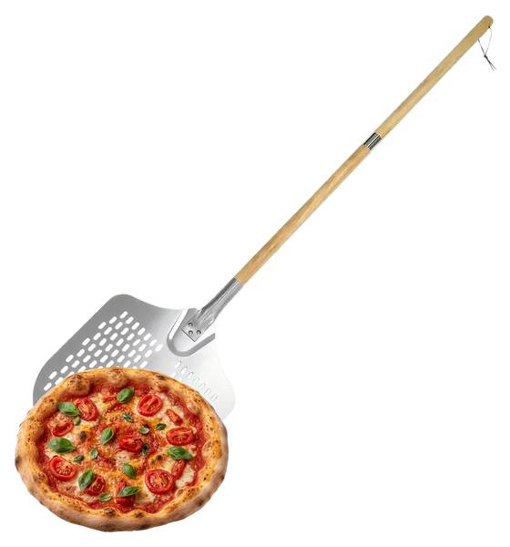 Perforierter Pizzaschieber mit Holzgriff Braun - Silber - Aluminium - 132 x 3 x 31 cm