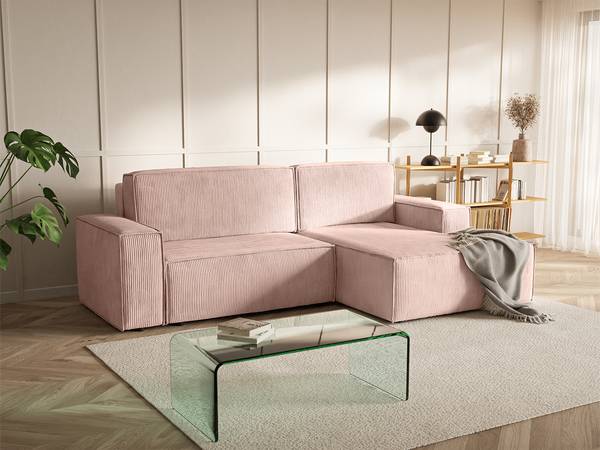 Ecksofa Kokko Hellrosa - Ecke davorstehend rechts - Ottomane davorstehend rechts